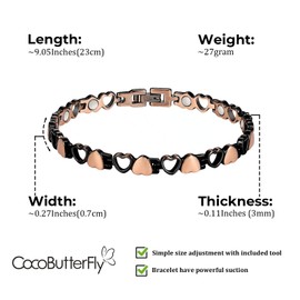 CocoButterFly Women's Magnetic Copper Bracelet with Adjustable Tools, Love Jewelry (Black Copper)