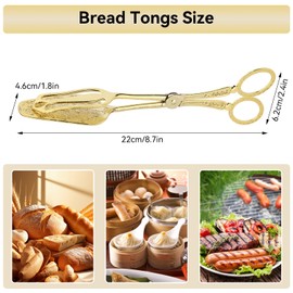 Stainless Steel Sugar Tongs, Gold, Kitchen Tongs, Asparagus Tongs, Pastry Tongs, Small Serving Tongs, Mini Appetizer Tongs, Stainless Steel Clip, Steak Clip, Grill, Serving Tongs, Length 22 cm (Gold)