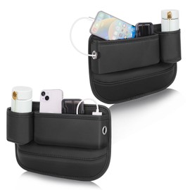 Car Seat Gap Filler Organizer with Cup Holder,Front Seat Gap Storage Box Leather,Universal Car Seat Storage Box,Car Seat Organizer Between Seats Easy To Install,For Keys,Cards,Coin（Driver+Passenger）