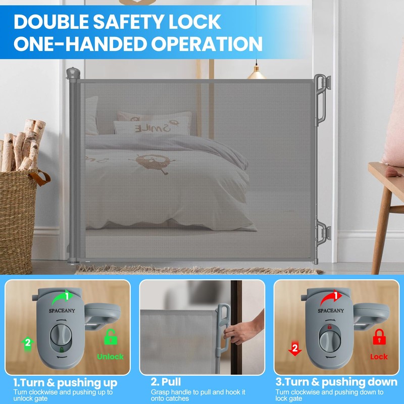 SPACEANY Retractable Safety Baby Gate or Mesh Dog Gate,Durable Portable