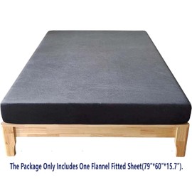 SDY Flannel Sheets Queen Size, Truly Velvet Dark Grey Warm Flannel Bedding Fitted Sheets, Luxury Hotel Comfy Soft Extra Deep Pocket Fitted Sheets Only, Fuzzy Fluffy Cozy Bare Home Sheets, 1 Packed