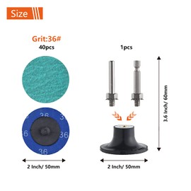 Quick Change Grinding Disc, 40 Pcs 36Grit 2 inch Roll Lock Sanding Discs,Green Zirconia Coated Disc for Surface Prep 01397 (Green 36 Grit)