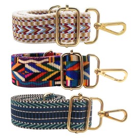Namvo Pack of 3 Boho Adjustable Shoulder Straps Width 3.8 cm Shoulder Strap with Carabiner for Shoulder Bags Bags Handbags (3 Colours)