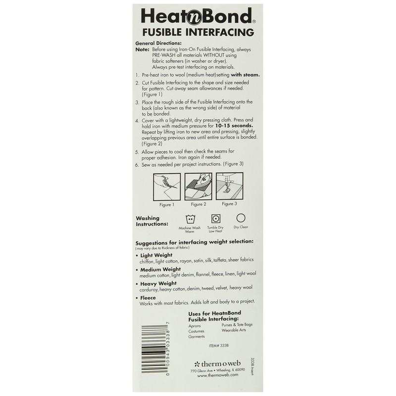 Thermoweb 3338 Heat'n Bond Heavy Weight Iron-On Fusible Interfacing-White 20"X36"