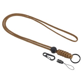 [PATIKIL] Paracord Lanyard 520mm Necklace Keychain Cord Metal Clasp Hook Ring Strap for Key Whistle ID Card Badge Holder Brown