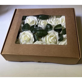 Ling’s moment Ling's Moment Artificial Foam Flowers 25 pcs. Ivory Roses w/Stems & Leaves - New