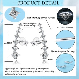 YADOCA 4 Pairs Ear Crawler Earrings for Women Girls Hypoallergenic Stud Earrings 925 Sterling Silver Post Pearl Ear Cuff Crystal Zirconia Star Climber Earrings Cartilage Crawler Stud Earrings Set