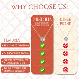 MINDDHA Crystal Solitaire Necklace - 14K Gold Plated CZ Pendant, Minimalist Dainty Charm, 18"+3" Extender Necklace for Women, Trendy Everyday Gold Necklace Jewelry, Clear Crystal - Gold Plated