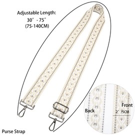 LEMEDE 2" wide Bohemian Purse Straps - 55" Adjustable Black Buckle Crossbody Bag Shoulder Strap with Embroidery Ethnic Style(Light Green Purse Strap)