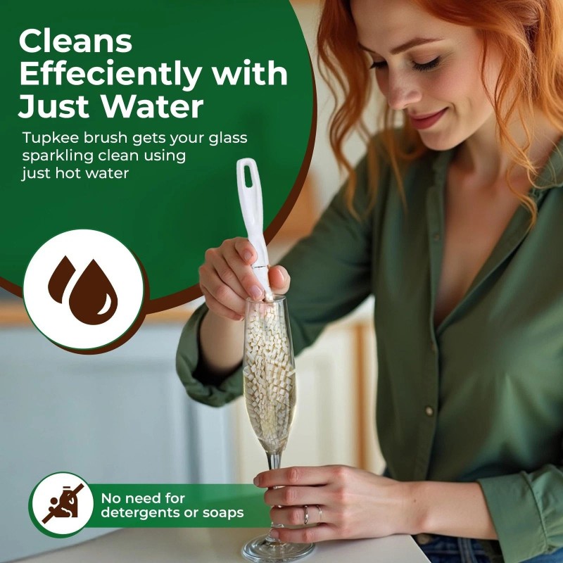 Tupkee Flute Wine Glass Cleaning Brush – Soft Non-Scratch Foam