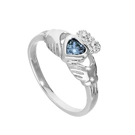 Sterling Silver & Tanzanite CZ Crystal December Birthstone Claddagh Ring Size K (Available I - U)