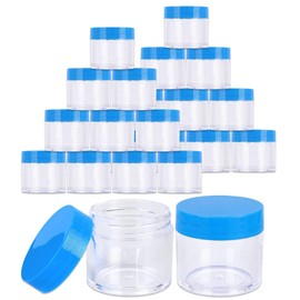 Beauticom 24pcs 30G/30ML (1oz) Thick Wall Round Plastic Clear Container Jars BPA Free LEAK PROOF with Flat Top Lids (24 Pieces, BLUE)