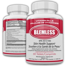 Blemless- Designed as Clear Skin Supplement Pills for Oily Skin & Blemishes for Women, Men, and Adults- 60ct Tablets