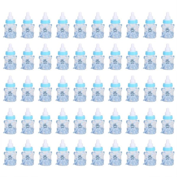50 Pcs Candy Style Feeding Bottle for Baby Shower, Mini Party Favors Fillable Candy Gift Box for Boy Girl Newborn Infant Christening Birthday Party Decoration (Blue)