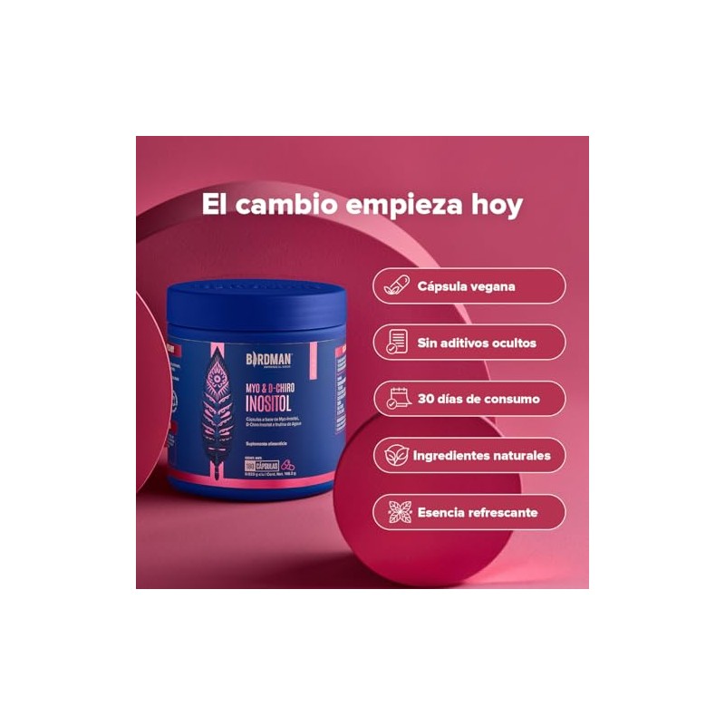 Birdman Myo Chiro Inositol 4100 Proporción Aditivos Cápsula Vegana Porciones