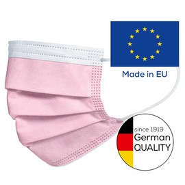 Beurer MM 15 Surgical Mask Type IIR, Made in EU, 3-Layer Medical Face Mask Protects Your Environment Against Droplets and Microorganisms, Heat Absorbent, Pink, Pack of 10