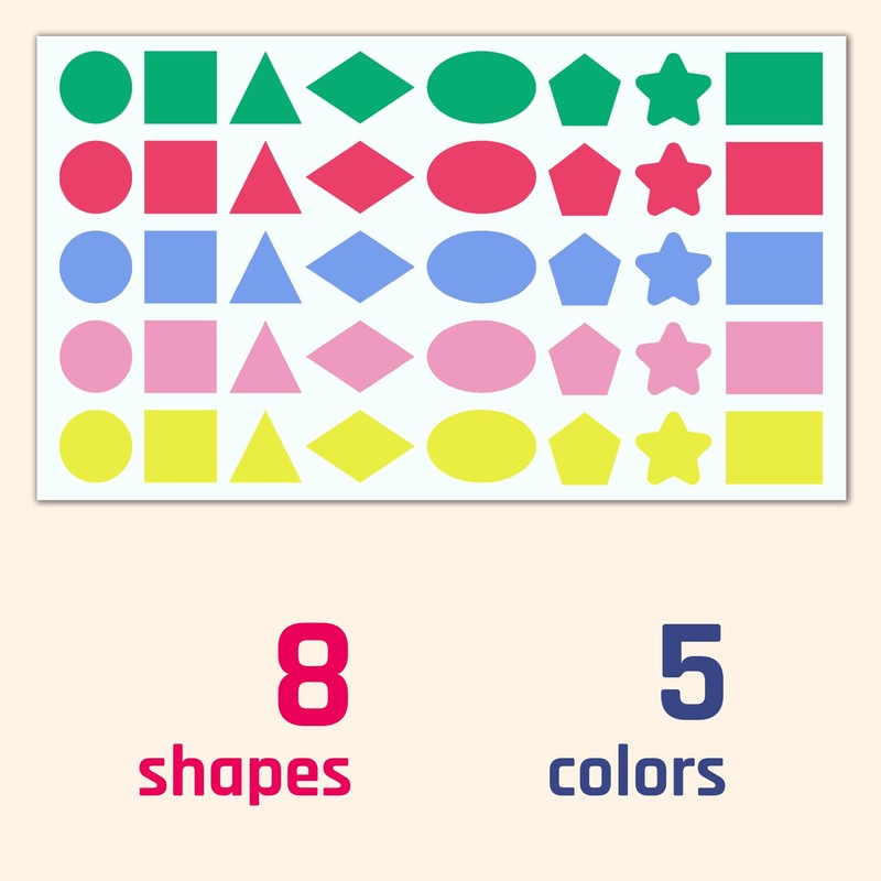 1000 Pieces, 2 cm - Coloured Shape Stickers, Colour Coded