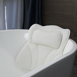 Joeyset Bath Pillows for Tub Head Neck Back Support, Bathtub Pillow 4D Breathable Air Mesh, Spa Relaxing Gifts for Women, Luxury Bathing Accessories with 6 Suction Cups and Hook, White