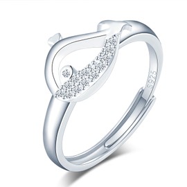 MICGIGI Women 925 Sterling Silver Adjustable Ring Open Ring Small Whale Design Finger Ring
