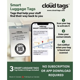 Openscreen Cloud Tags - Smart Luggage Tags | 3 Pack | QR Code Tracker & Locator | Digital Lost and Found ID Tags | No App or Subscription Needed | Air Tracker | GPS Alternative for Travel