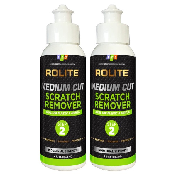 Rolite - RMSR4z2PK Medium Cut Scratch Remover (4 fl. oz.) for Plastic & Acrylic Surfaces Including Marine Strataglass & Eisenglass, Headlights, Aquariums 2 Pack