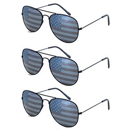 SHADERZ USA America Black Aviator Sunglasses - Great Accessory for US 4th of July - Bulk Set of 3