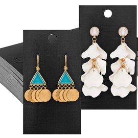 SOFPLATE Pack of 200 Black Earring Display Cards Earring Holder Card Rectangular Paper Cardboard Necklaces Bracelets Earrings Key Ring Jewellery Card Holder for Selling Jewellery Displays