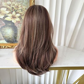 Lovestory 20Inch Natural Straight Synthetic Lace Front Wig 13x4 Heat Resistant Glueless Pre Cut Pre Layered Lace Wig For Women Highlight Color