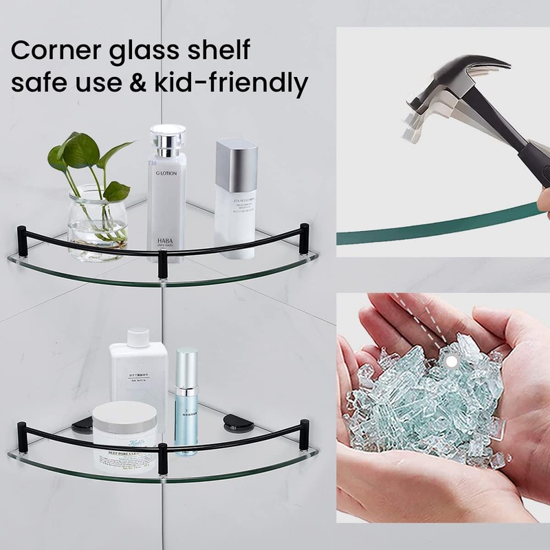 YorkHoMo Glass Shelf Bathroom Floating Shower Corner Shelves Shampoo Holder