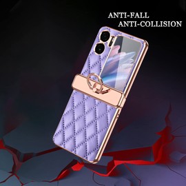 NINKI Ring Case Compatible Oppo Find N2 Flip Case Leather, Screen Protector Magnetic Hinge Protection Anti-Scratch Anti-Fall Shockproof Kickstand Case for Oppo Find N2 Flip Case Women Girls Purple