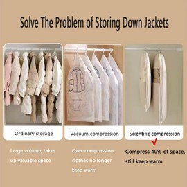 Space Saving Hanging Garment Bag with Self Compression Zipper with Large Clear Window Oat Beige Closet Organizer Otherwise Space-saving Compression Garment Bag (L)