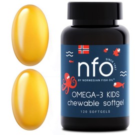 NFO Omega 3 Kids [120 Mini Fish Gelatin Chewing Capsules] Tutti-Frutti Omega 3 Children, Norway Omega 3 Capsules High Dose, EPA and DHA Omega 3 Fish Oil as TG Form, Vitamins D3, A, C & E, Fish Oil