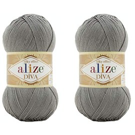 Alize Diva Hand Knitting Yarn - 100% Microfiber Acrylic With Silk Effect - Crochet Art Lace Craft - 2 Skeins, 200gr, 767 Yds (87-Coal Grey)