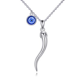Italian Horn Necklace 925 Sterling Silver Evil Eye Pendant Necklace Jewelry Gifts for Women
