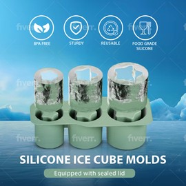Ice Cube Tray for Tumbler, Ice Cube Tray with Lid and Bin, Ice Cube Tray with ice cube mold, coffee ice cube tray, tumbler ice mold, Tray for 20-30-40 Oz Tumbler Cup, Ice Mold for Drinks, Juice,