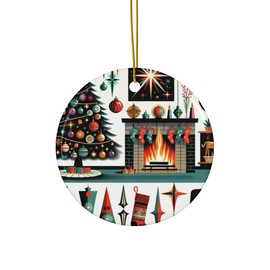 DistinctInk Hanging Ceramic Christmas Tree Ornament with Gold String - Great Gift/Present - 2 3/4 inch Diameter - Vintage Christmas Magic