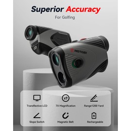 REDTIGER Golf Rangefinder, 7X Magnification 1200 Yards Laser Range Finder with Slope, Built-in Magnetic Bracket, Flag Pole Locking Vibration＆Rechargeable, GolfVue Series 1 pro