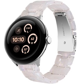 Miimall Resin Band Compatible with Pixel Watch 3 41mm /Pixel Watch 2/Pixel Watch 1 Smartwatch,Quick Fit Metal Band Replacement Strap for Pixel Watch 3 41mm/Pixel Watch 2/Pixel Watch 1,BeiWhite