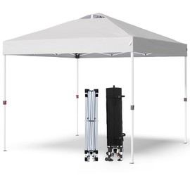PHONWHON Shades 10x10 Pop Up Canopy with One Push Setup,Heavy Duty Beach Tent with Wheels for Easy Moving, Sun Shelter for Parties,Events, Outdoor Gazebo with 420D Coated Waterproof White Fabric