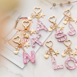 CHUQING Keyring Letter Girl Keyring with Initial Letter Keychain Glitter Gifts for Women Ladies Pink H