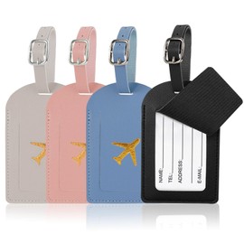 Pack of 4 Leather Suitcase Tags, Leather Luggage Tags, Suitcase Tags with Address Label, Suitcase Tag with Privacy Cover, PU Suitcase Tag, for Business Trip, Couples, Wedding, Travel Gift