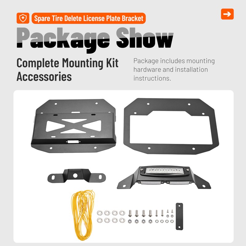 KUAFU Spare Tire Delete License Plate Bracket Compatible with 2007-2018