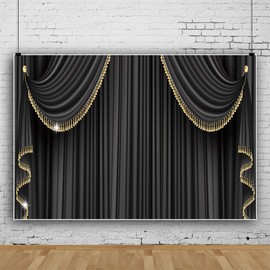 Anncsssy 10x8ft Theater Stage Backdrop Black Gold Curtains Photo Background Wedding Birthday Holiday Celebration Decoration Background Drama Performance Portrait Photographic Studio Photo Props