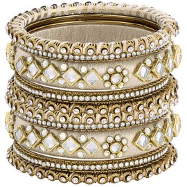 Aheli Silk Thread Stone Studded Chura Chuda Bangle Set Gift for Women Size 2.6"
