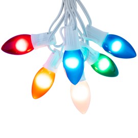 Minetom C9 String Lights Outdoor Christmas Lights 25 Feet Frosted Multi-Colored for Patio Room Christmas Tree Party Backyard Decoration White Wire