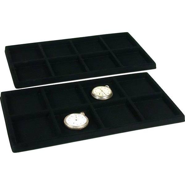 FindingKing 2 Black 8 Slot Pocket Watch Jewelry Display Case Tray Inserts