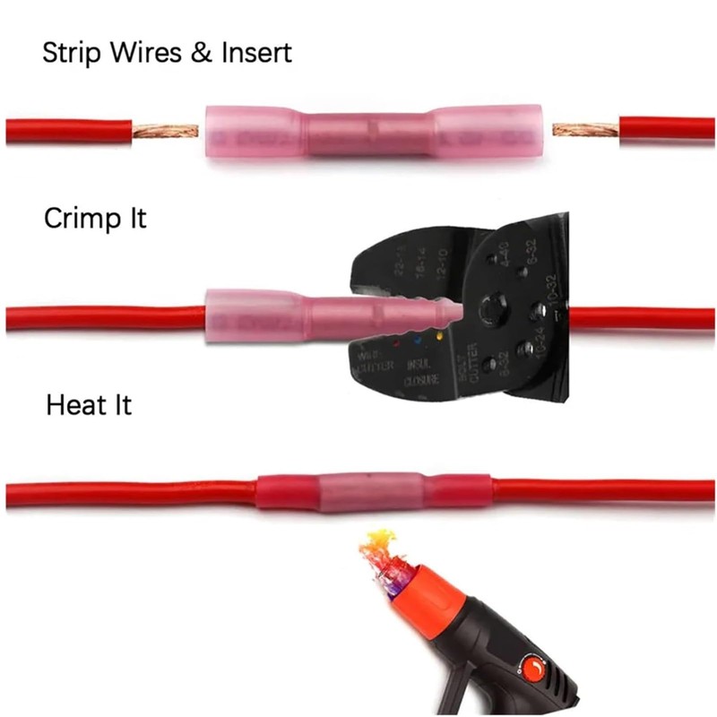 60PCS Heat Shrink Butt Connectors Kit Red Solderless Electrical Cable