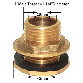 Joywayus 1" Male And No Female Inside Soild Brass Water Tank Connector Bulkhead Tank Fitting With Rubber Ring Stablizing