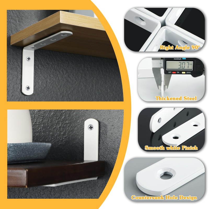 Alise 8 Pack Floating Shelf Brackets,White Heavy Duty L Bracket