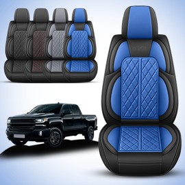 DuDuWang Car Seat Covers Custom Fit for Chevy Silverado GMC Sierra 1500 2007-2024 2500/3500 HD Crew Cab Pickup Truck Seat Cover Protector Cushion with Faux Leather Waterproof(Black & Blue, Full Set)